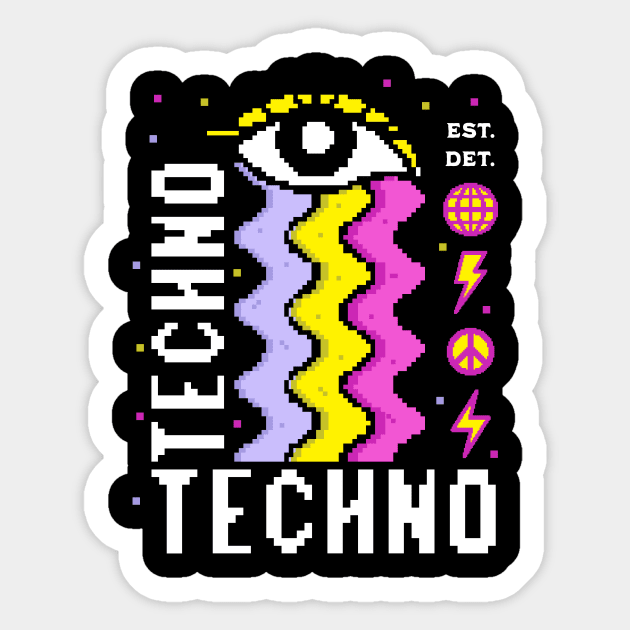 TECHNO  - 8 bit Rainbow Tears (white/yellow/purple/pink) Sticker by DISCOTHREADZ 